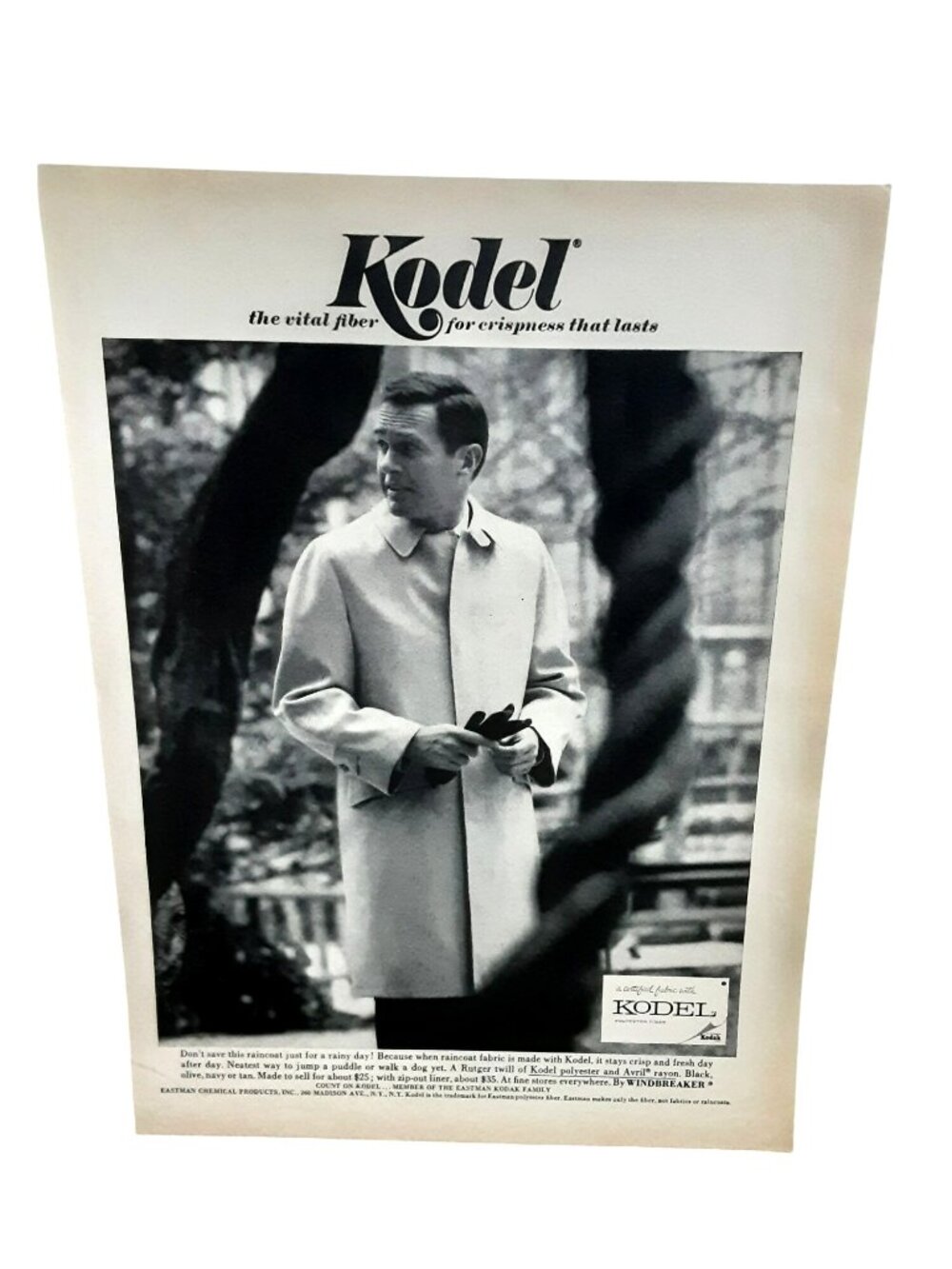 1966 Kodel Polyester Mens Raincoat Windbreaker Vintage Fashion Print Ad